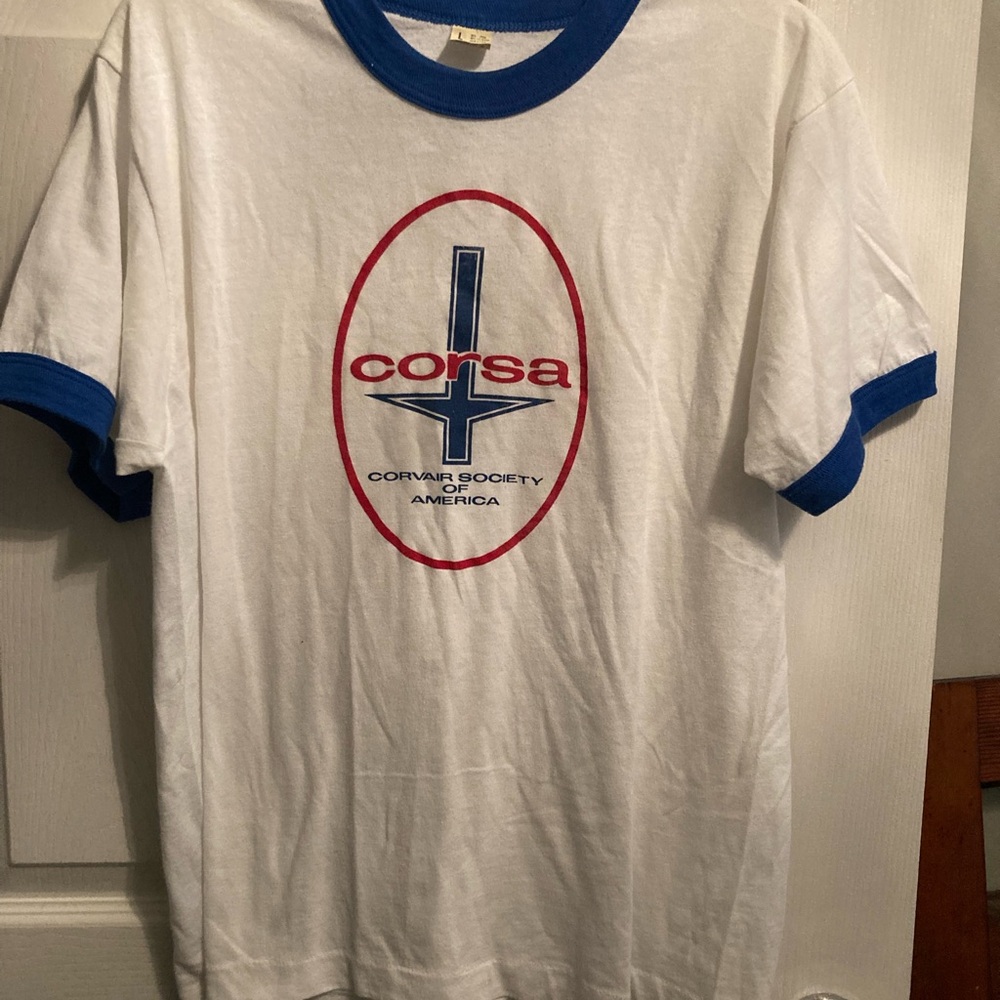 Corsa Corvair Society of America Vintage White and Blue Short Sleeve Tee
